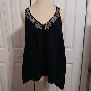 *NEW* With Tags Ladies DKNY Jeans Hankerchief Hem Black Tank Halter Top Large